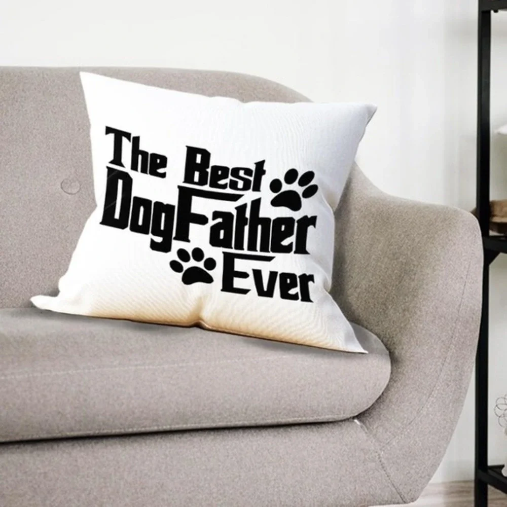 The Best DogFather Ever Throw Pillow Cover Cream Linen Pet Lover Gift Square